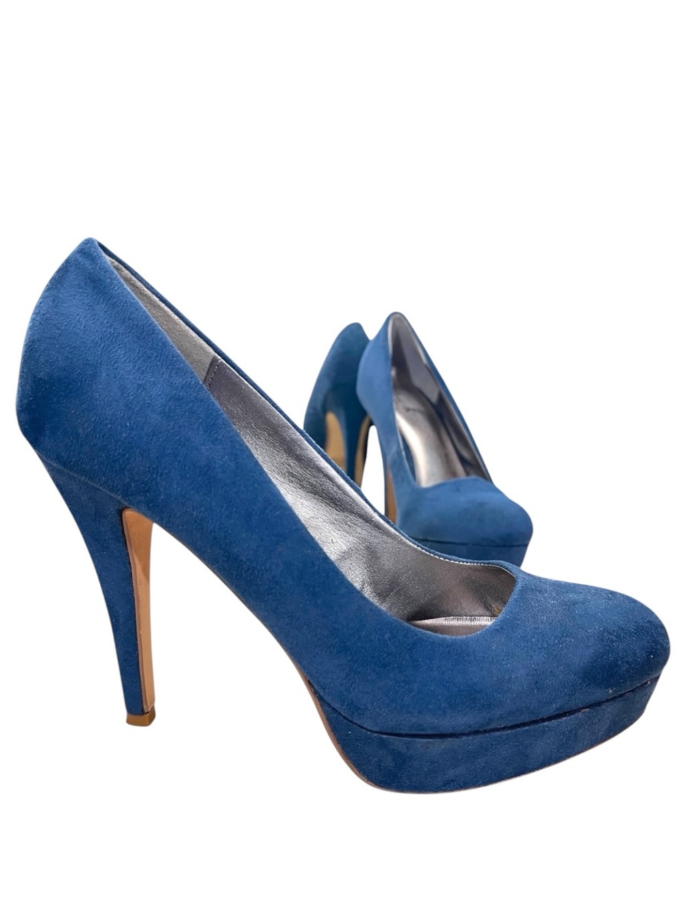 Qupid Bold Blue Suede Stiletto High Heel Platform Pumps Women's Size 8